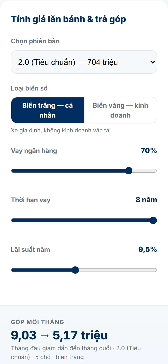Bảng tính trả góp, khách tự kéo mức vay và thời hạn