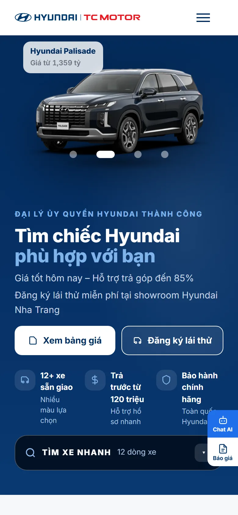 Trang chủ web mẫu, xem trên điện thoại